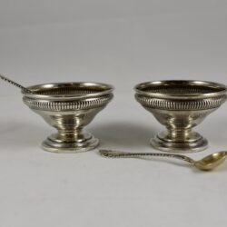 English Sterling Open Salt Cellars & Spoons, set/4